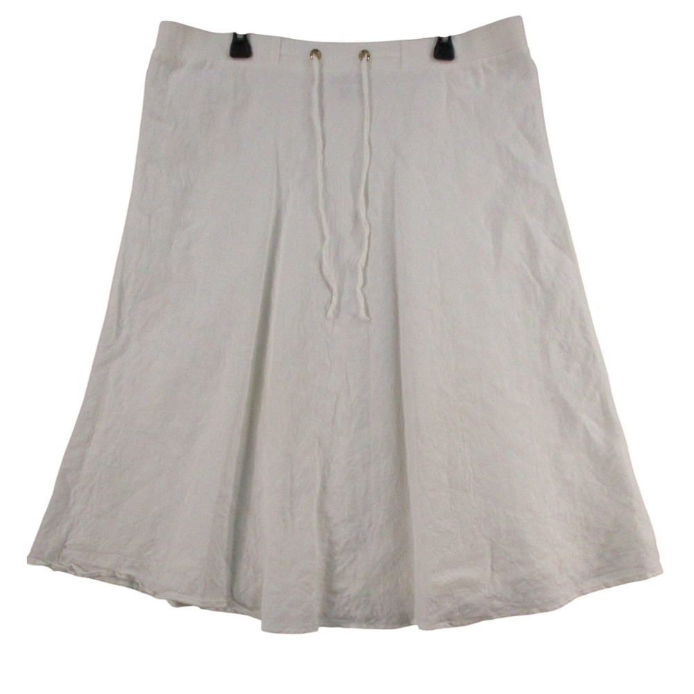 JM Collection Womens XL White Linen Knit Waist Midi A-Line Skirt Drawstring